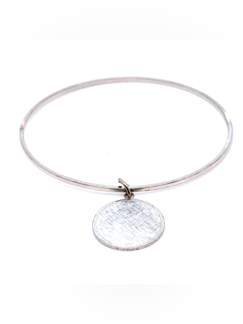 Krementz Textured Silver‎ Disc Bangle Bracelet (C1)